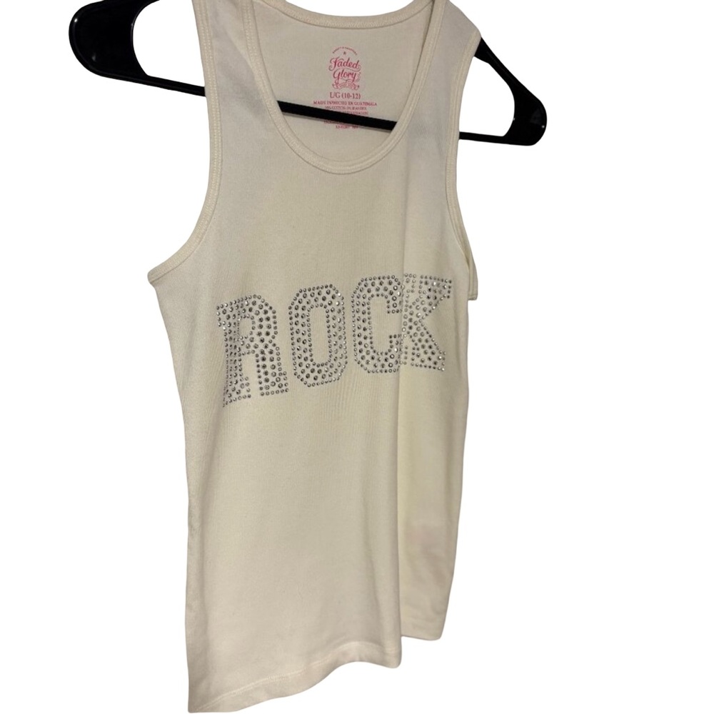 NWT stylish ivory tank with studded "ROCK" embellishment 10/12